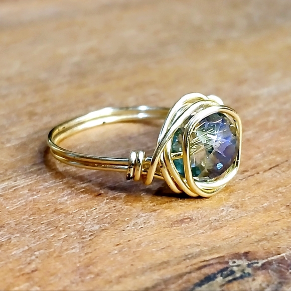 3 piece beaded ring set, wire wrapped rings, boho rings - Picture 2 of 5